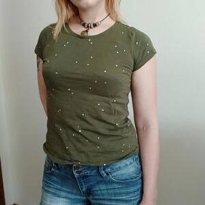 Women's olive green silver spotted top, size‎ small